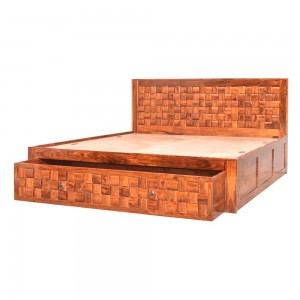 Shop Solid Wood Niwar Patti Bed With Front Trolley At English