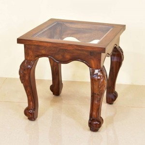 Solid Wooden Carbin Glass Top Peg Table 