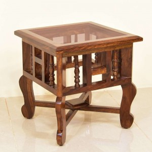 Gibson Solid wood Glass Top Peg Table