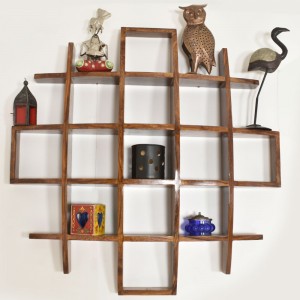 Solid Wood Intersecting Boxes Wall Shelves