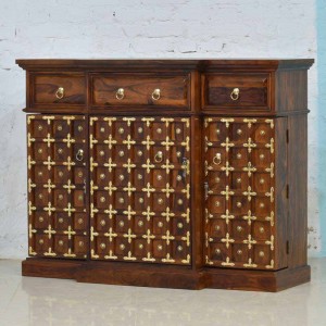 Wooden Bar Cabinet with Brass Design