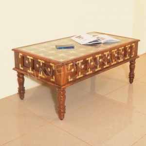 Solid Wooden Brass Glass Top Center Table 