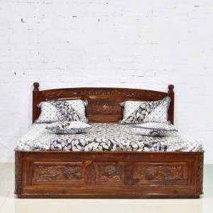 Solid Wood Sheesham Bed With Carving Design