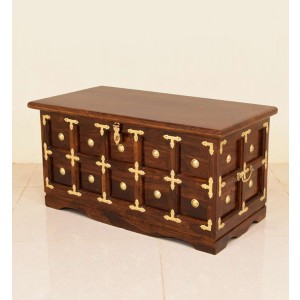 Solid Wooden Boho Trunk Brass Gall and Box 