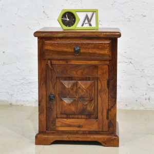 Solid Sheesham Wood Diamond Bedside Table