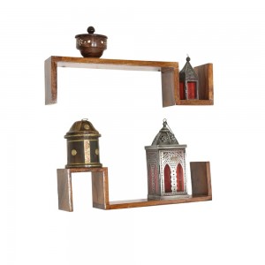 Solid Wood U Shape Wall Shelf Set of Two 