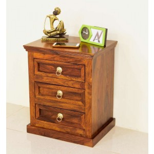 Solid Wooden 3 Drawars Bedside Table 