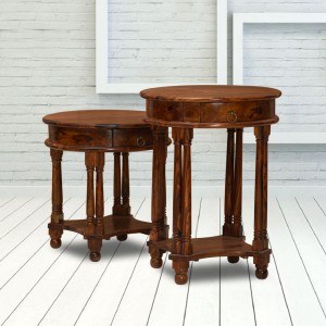 Solid Wood Round Set Of Two Side Table and Peg Table