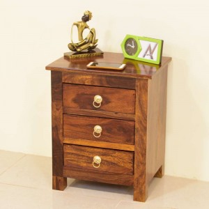 Solid Wooden 3 Drawars Bedside Table 