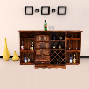 Wooden Bar Cabinet With Traditional Rajasthani Shekhawati Style Made With Solid Indian Sheesham Wood