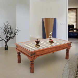 Traditional Center Table with Brass Work