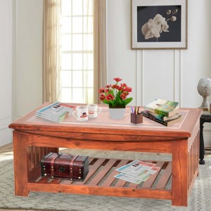 Solid wood Glass Top Center Table 