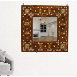 Solid Wood Brass Hanging Cap Mirror Frame 