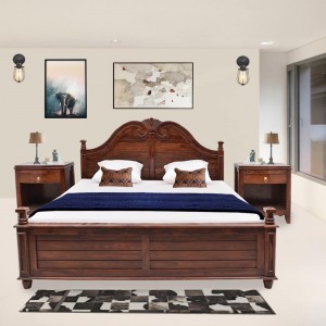 Solid Wood Sheesham Vincent Bed With Carving Design