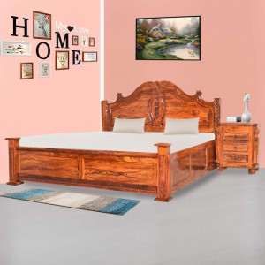 Solid Wood Sheesham Venus Bed With Carving Design