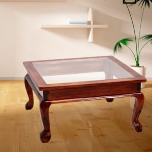 Solid Wood Glass Top Center Table 