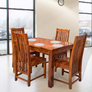 Solid Wooden Four Seater Dining Table and Chair 