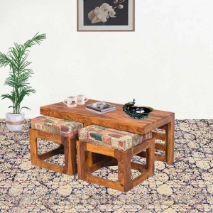 Trendy Coffee Table Set with Two Stools 