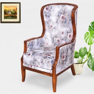 Solid Wood Noel Wing and In Beige Floral Easy Chair