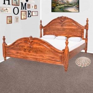 Solid Wood Sheesham Bed With Carving Design